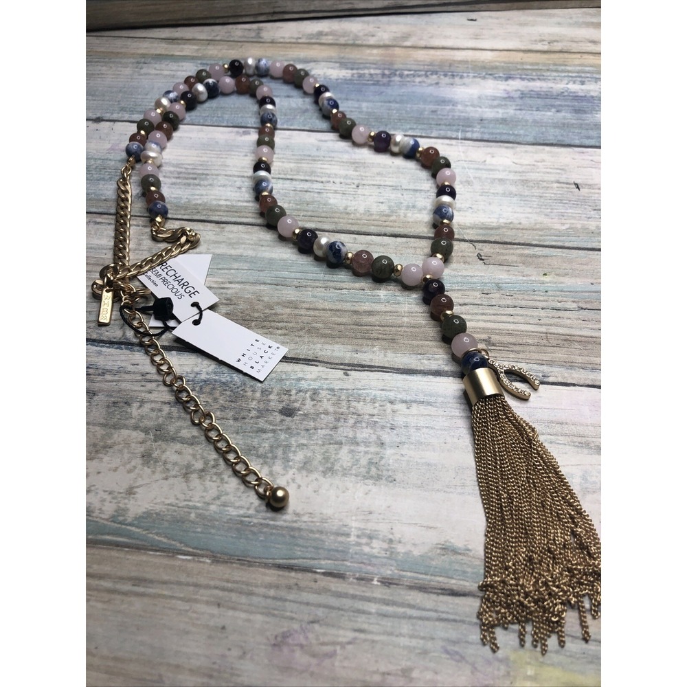 WHBM Necklace Recharge Semi-Precious‎ Beads Y chain Tassel NWT